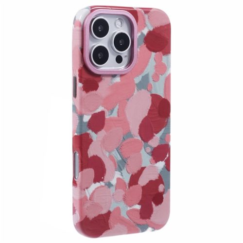 ARU For iPhone 16 Case Oil Painting Design PC+TPU Noctilucent Phone Cover - Red+Pink