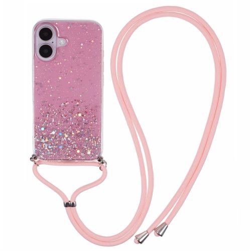 AW Series For iPhone 16 Case Cute Bling TPU Epoxy Phone Cover with Lanyard - Pink