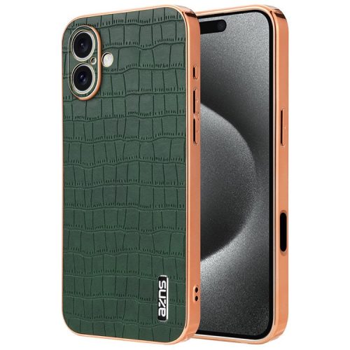 AZNS For iPhone 16 Case Electroplating Crocodile Texture PU+TPU Phone Cover - Green