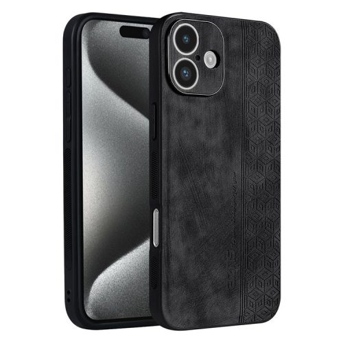 AZNS For iPhone 16 Case Protective PU Leather Covered TPU Phone Shell - Black