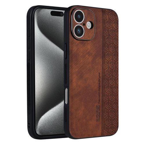 AZNS For iPhone 16 Case Protective PU Leather Covered TPU Phone Shell - Brown