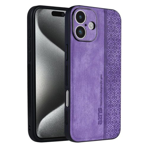 AZNS For iPhone 16 Case Protective PU Leather Covered TPU Phone Shell - Purple