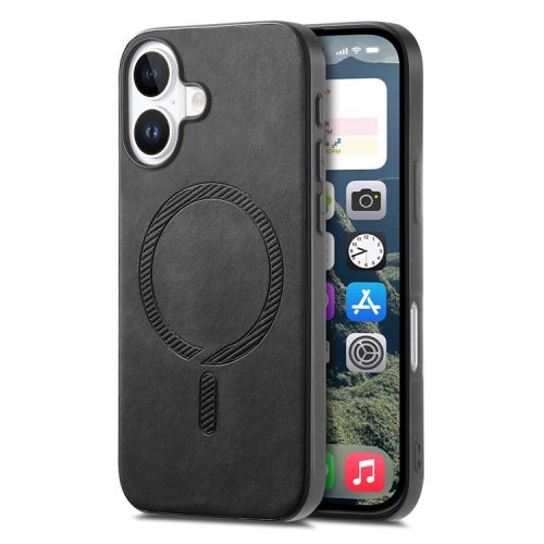 B1 For iPhone 16 Leather Back Case Compatible with MagSafe Skin-Touch Phone Cover - Black