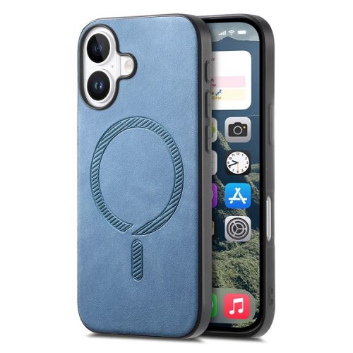 B1 For iPhone 16 Leather Back Case Compatible with MagSafe Skin-Touch Phone Cover - Blue