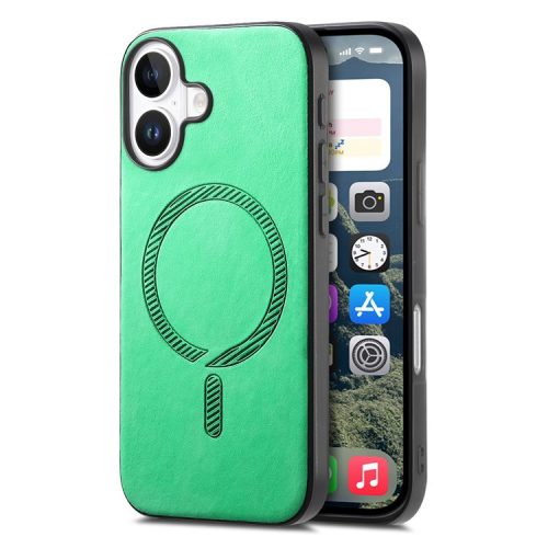 B1 For iPhone 16 Leather Back Case Compatible with MagSafe Skin-Touch Phone Cover - Green