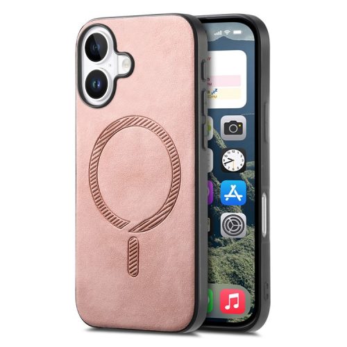 B1 For iPhone 16 Leather Back Case Compatible with MagSafe Skin-Touch Phone Cover - Pink