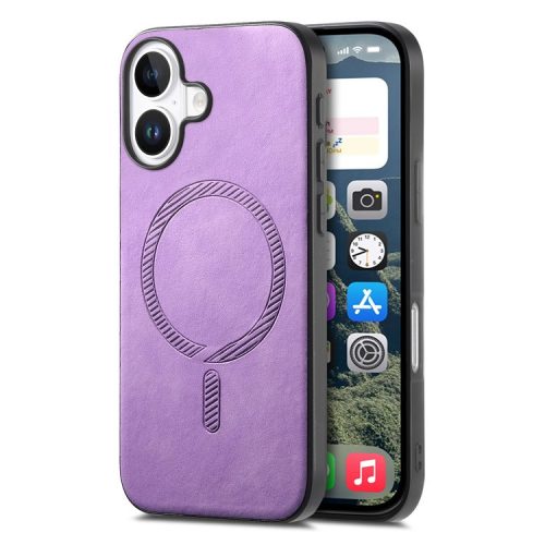 B1 For iPhone 16 Leather Back Case Compatible with MagSafe Skin-Touch Phone Cover - Purple