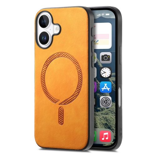 B1 For iPhone 16 Leather Back Case Compatible with MagSafe Skin-Touch Phone Cover - Yellow