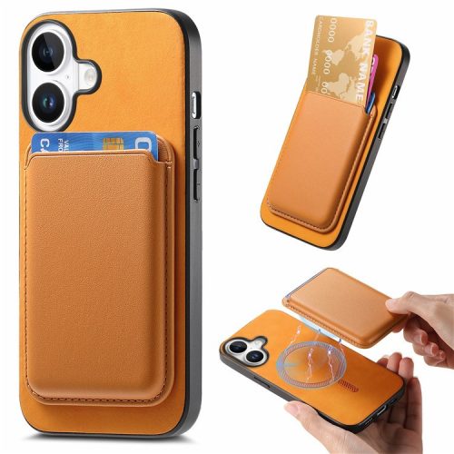 B2 For iPhone 16 Case Detachable Magnetic Card Bag Leather+TPU Phone Cover - Yellow