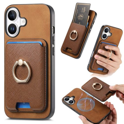 B3 For iPhone 16 Magnetic Case Leather+TPU Phone Cover Detachable Card Bag - Brown