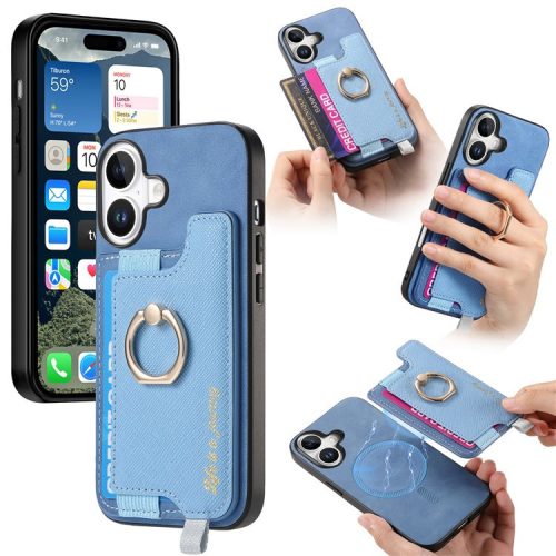 B5 For iPhone 16 Case 2-in-1 Magnetic Detachable Card Holder Leather+TPU Phone Cover - Blue