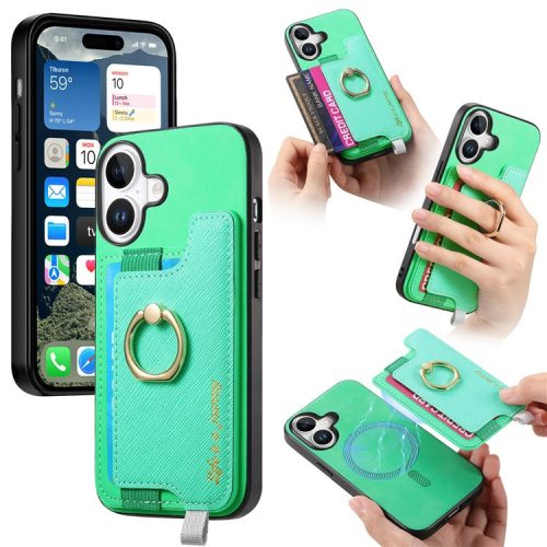 B5 For iPhone 16 Case 2-in-1 Magnetic Detachable Card Holder Leather+TPU Phone Cover - Green