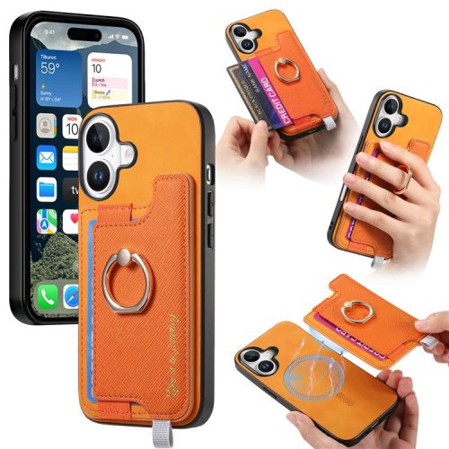 B5 For iPhone 16 Case 2-in-1 Magnetic Detachable Card Holder Leather+TPU Phone Cover - Orange