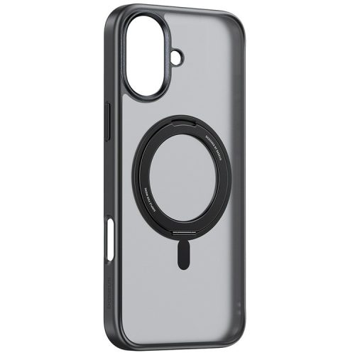 BASEUS Smart Ring Series For iPhone 16 Compatible with MagSafe Phone Case TPU+PC Kickstand Cover - Black