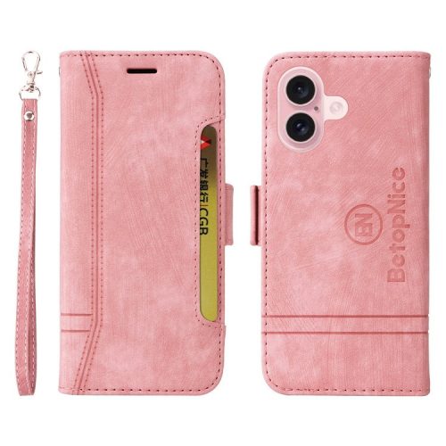 BETOPNICE 001 for iPhone 16 Case Leather Phone Cover Handbag Flip Stand Protective - Pink