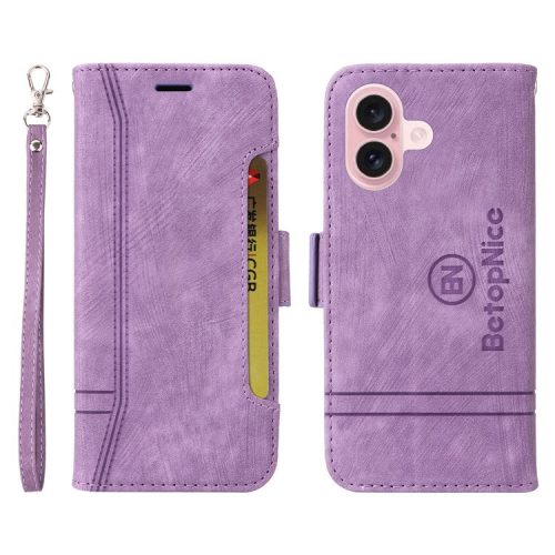 BETOPNICE 001 for iPhone 16 Case Leather Phone Cover Handbag Flip Stand Protective - Purple