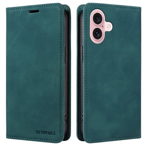 BETOPNICE 003 For iPhone 16 Leather Case Wallet Stand Protective Phone Cover - Green