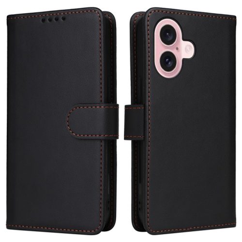 BETOPNICE 005 For iPhone 16 Wallet Case Magnetic Detachable Leather Phone Cover - Black