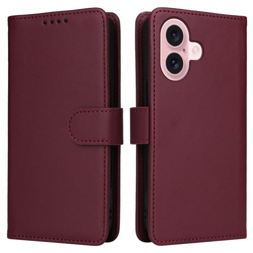 BETOPNICE 005 For iPhone 16 Wallet Case Magnetic Detachable Leather Phone Cover - Wine Red