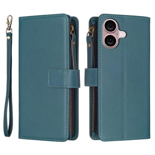 BF Style-19 for iPhone 16 Zipper Leather Case Anti-Scratch Flip Wallet Phone Cover - Green