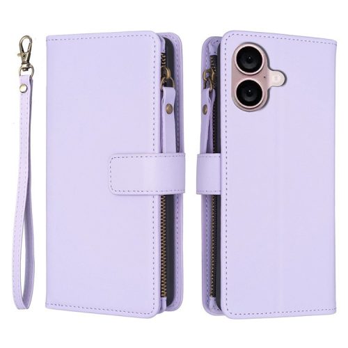 BF Style-19 for iPhone 16 Zipper Leather Case Anti-scratch Flip Wallet Phone Cover - Purple