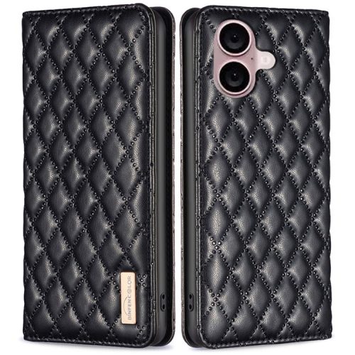 BINFEN COLOR BF Style-16 Card Slot Phone Case for iPhone 16 Anti-Scratch PU Leather Cell Phone Cover - Black