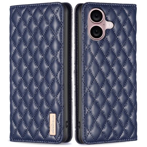 BINFEN COLOR BF Style-16 Card Slot Phone Case for iPhone 16 Anti-Scratch PU Leather Cell Phone Cover - Blue