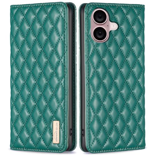 BINFEN COLOR BF Style-16 Card Slot Phone Case for iPhone 16 Anti-Scratch PU Leather Cell Phone Cover - Green