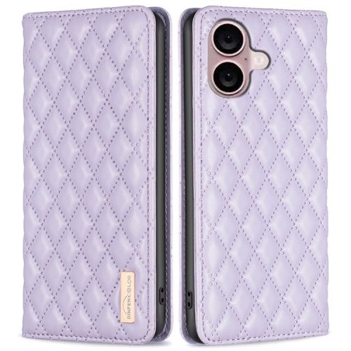 BINFEN COLOR BF Style-16 Card Slot Phone Case for iPhone 16 Anti-Scratch PU Leather Cell Phone Cover - Purple