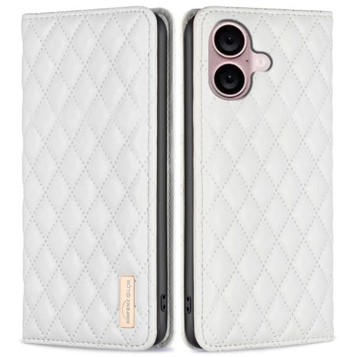 BINFEN COLOR BF Style-16 Card Slot Phone Case for iPhone 16 Anti-Scratch PU Leather Cell Phone Cover - White