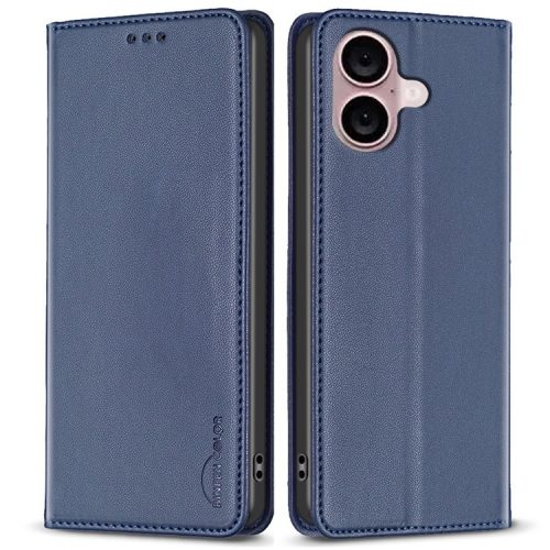 BINFEN COLOR BF18 For iPhone 16 Case Magnetic Closing PU Leather Card Holder Phone Cover - Blue