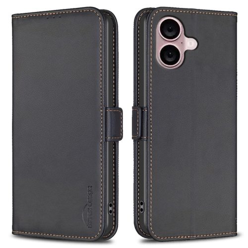 BINFEN COLOR BF31 For iPhone 16 Case Wallet Leather Flip Phone Cover - Black