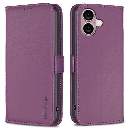 BINFEN COLOR BF31 For iPhone 16 Case Wallet Leather Flip Phone Cover - Dark Purple