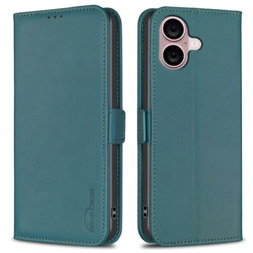 BINFEN COLOR BF31 For iPhone 16 Case Wallet Leather Flip Phone Cover - Green