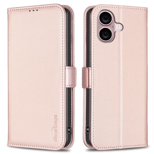 BINFEN COLOR BF31 For iPhone 16 Case Wallet Leather Flip Phone Cover - Pink