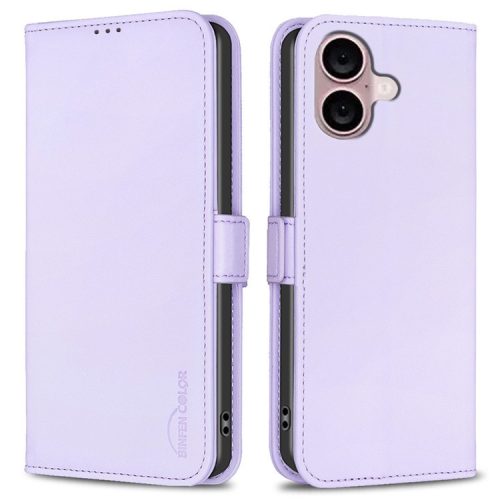 BINFEN COLOR BF31 For iPhone 16 Case Wallet Leather Flip Phone Cover - Purple