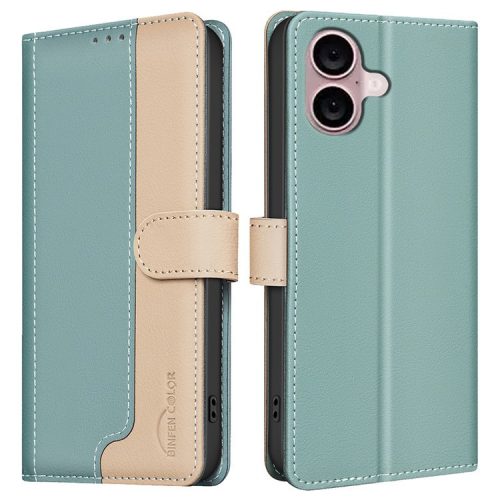 BINFEN COLOR BF33 For iPhone 16 Case RFID Blocking PU Leather Stand Phone Cover - Green