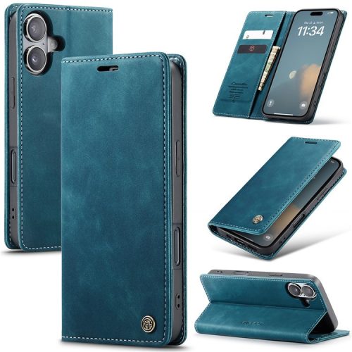 CASEME 013 Series For iPhone 16 Case Card Holder Stand Leather Phone Cover - Blue