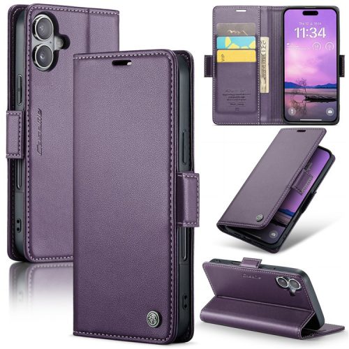 CASEME 023 Series For iPhone 16 Case RFID Blocking Glossy Stand Phone Cover - Purple