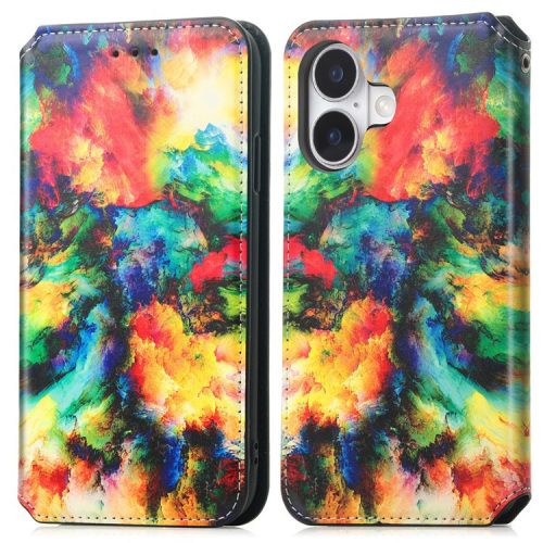 CASENEO 001 Series for iPhone 16 Case RFID Blocking Wallet Leather Cover Pattern Print - Iridescent Cloud