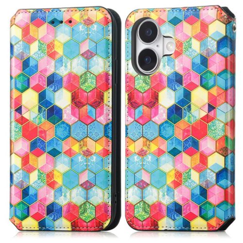 CASENEO 001 Series for iPhone 16 Case RFID Blocking Wallet Leather Cover Pattern Print - Magic Space