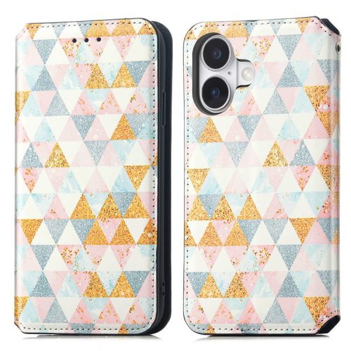 CASENEO 001 Series for iPhone 16 Case RFID Blocking Wallet Leather Cover Pattern Print - Rhombus