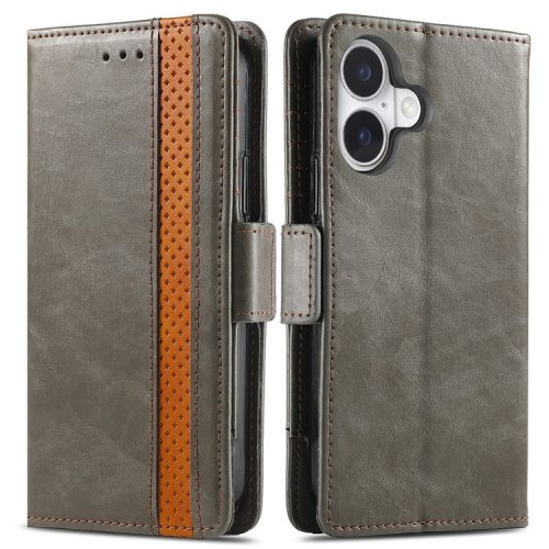 CASENEO 002 Series For iPhone 16 Case Stand Wallet Splicing PU Leather Cover - Grey