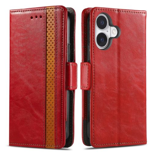 CASENEO 002 Series For iPhone 16 Case Stand Wallet Splicing PU Leather Cover - Red