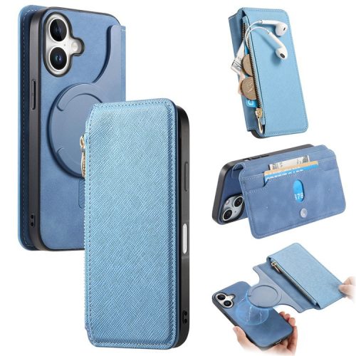 CASENEO For iPhone 16 Case Cross Texture Leather Detachable Magnetic Phone Cover - Blue