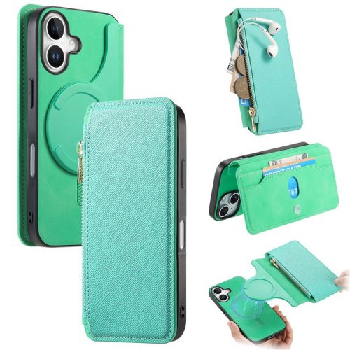 CASENEO For iPhone 16 Case Cross Texture Leather Detachable Magnetic Phone Cover - Green