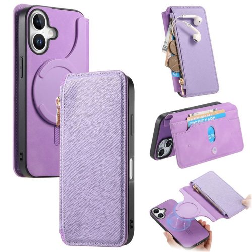 CASENEO For iPhone 16 Case Cross Texture Leather Detachable Magnetic Phone Cover - Purple