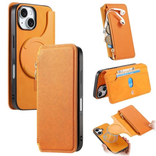 CASENEO For iPhone 16 Case Cross Texture Leather Detachable Magnetic Phone Cover - Yellow