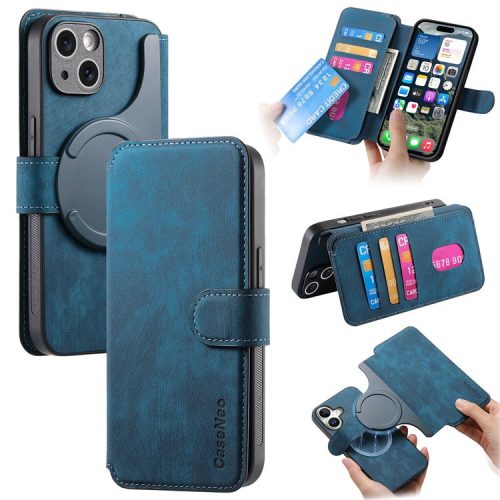 CASENEO For iPhone 16 Case Detachable Wallet Leather+TPU Phone Cover - Dark Blue