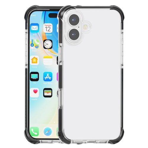 Clear Mobile Phone Case for iPhone 16 TPU+TPE+PC Phone Cover - Transparent Black